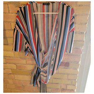 Colorful Striped Cover Up Blouse- 3XL